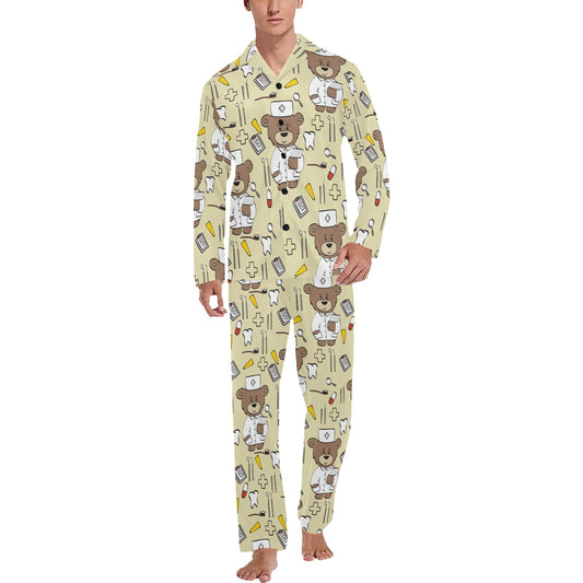 Nurse Bear Pattern Print Design A02 Men's Long Pajama Set