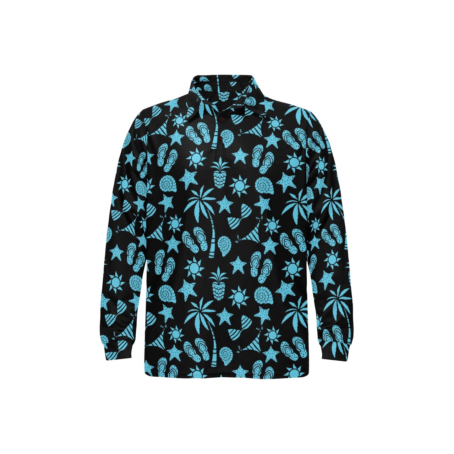 Beach Scene Pattern Print Design 03 Long Sleeve Polo Shirt For Men's