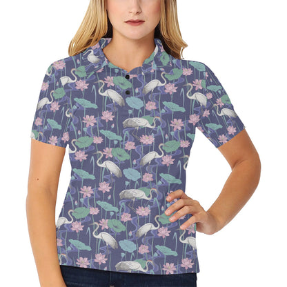 Water Lily Print Design LKS306 Women's Polo Shirt