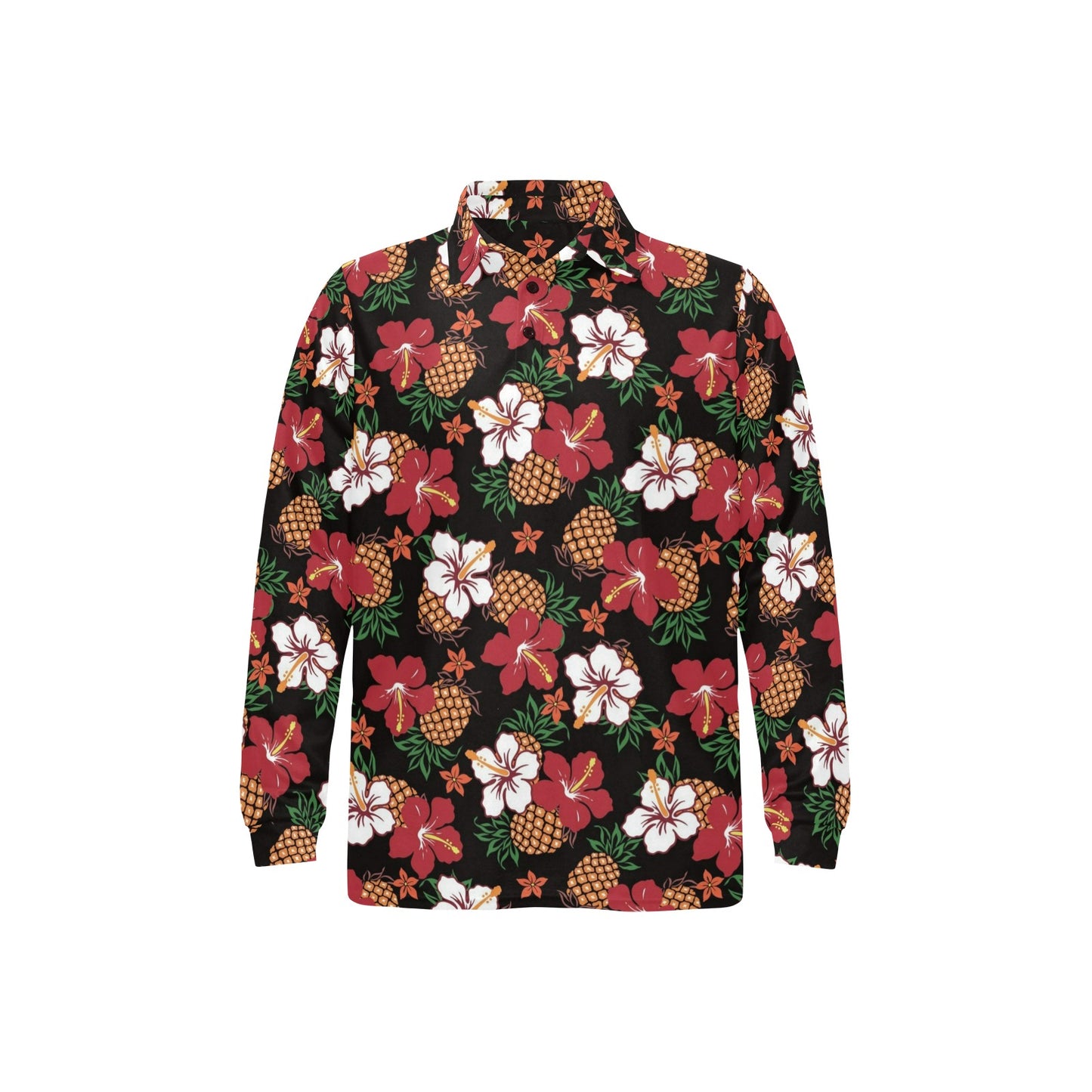 Hawaiian Themed Pattern Print Design H013 Long Sleeve Polo Shirt For Men's