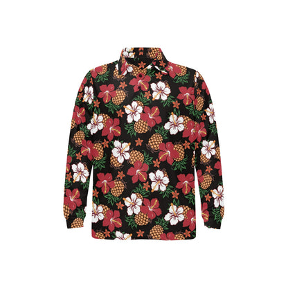 Hawaiian Themed Pattern Print Design H013 Long Sleeve Polo Shirt For Men's