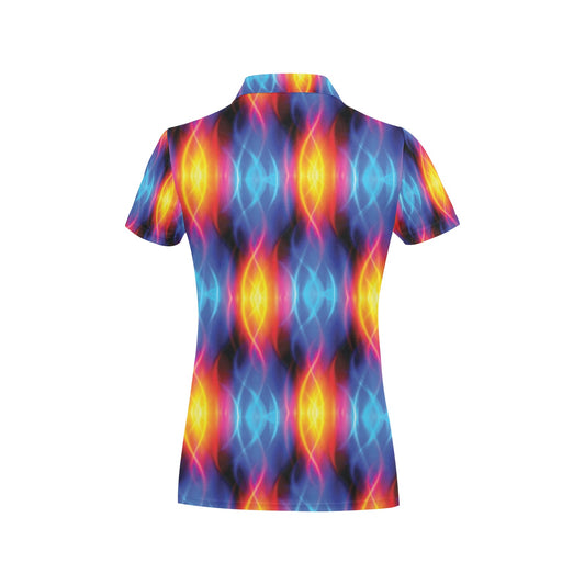 Flame Fire Blue Design Print Women's Polo Shirt