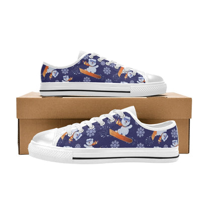 Snowboard Bear Print Design LKS305 Women's White Low Top Shoes