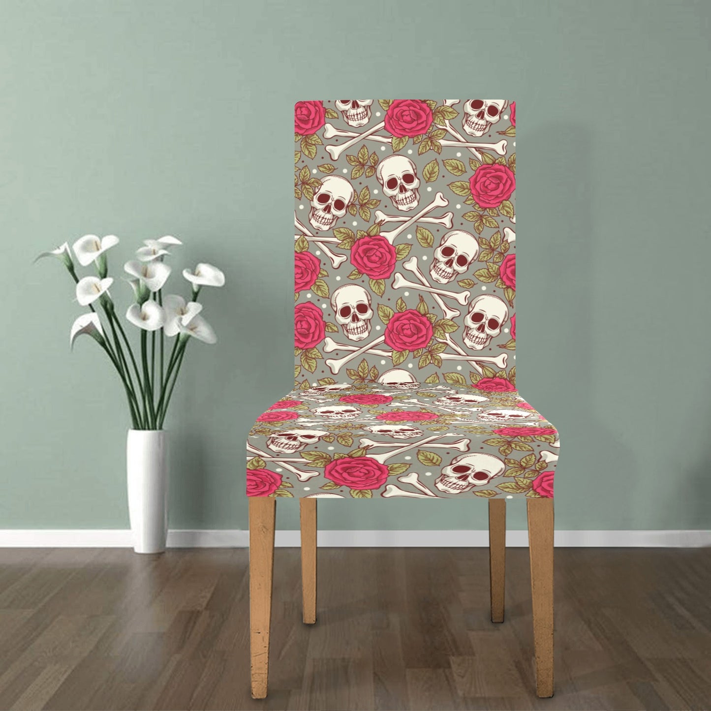 Skull Bone Rose Print Design LKS303 Dining Chair Slipcover