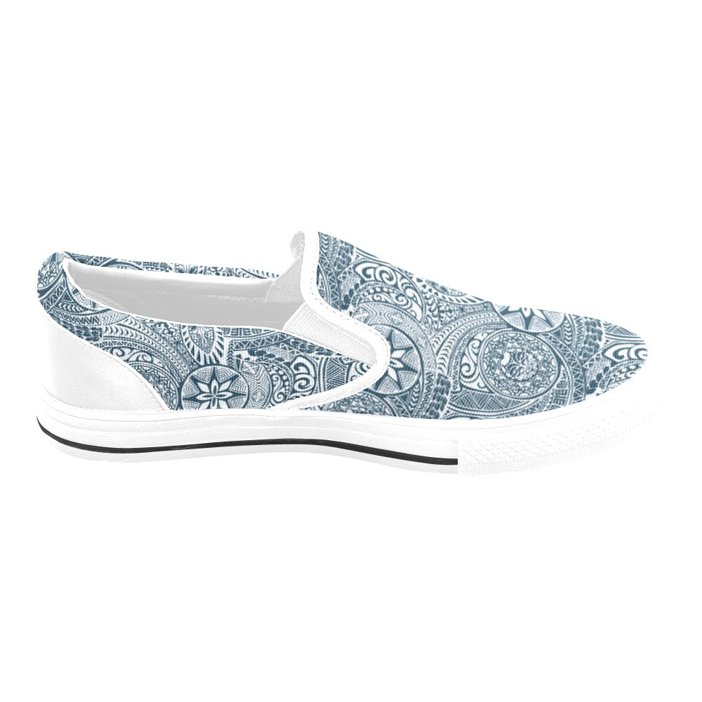 Samoan Pattern Print Design LKS306 White Slip Ons Canvas Women's Shoes