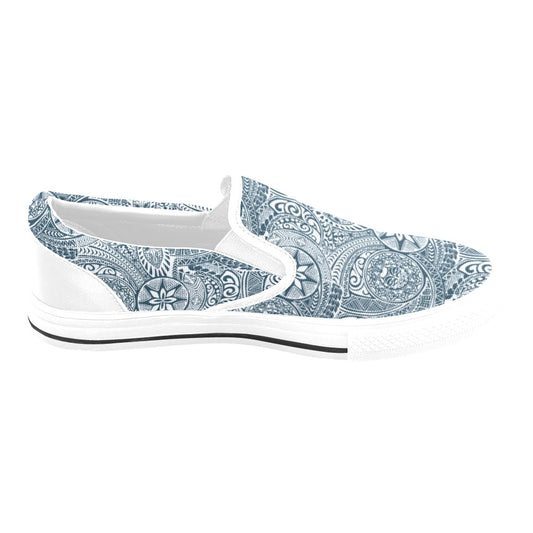 Samoan Pattern Print Design LKS306 White Slip Ons Canvas Women's Shoes