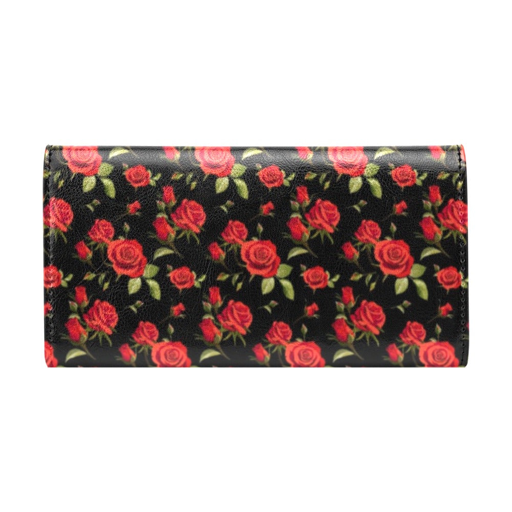 Red Rose Themed Print Women's Trifold Wallet