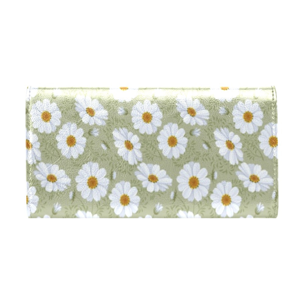 Daisy Yellow Print Pattern Women's Trifold Wallet