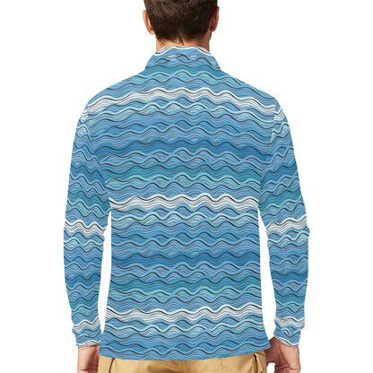 Wave Print Design LKS301 Long Sleeve Polo Shirt For Men's
