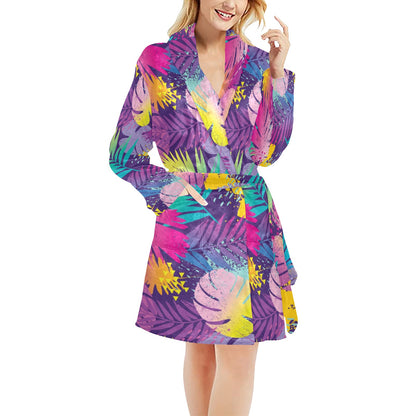 Palm Leaf Pattern Print Design A04 Women's Fleece Robe