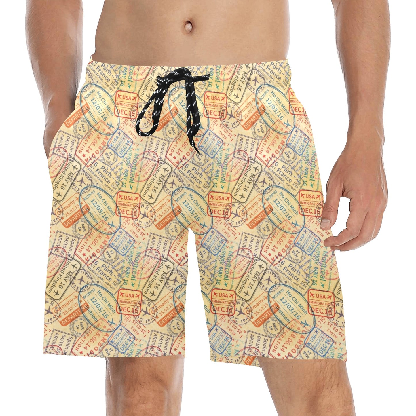 Travel Stamp Print Design LKS302 Men's Swim Trunks Beach Shorts