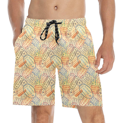 Travel Stamp Print Design LKS302 Men's Swim Trunks Beach Shorts