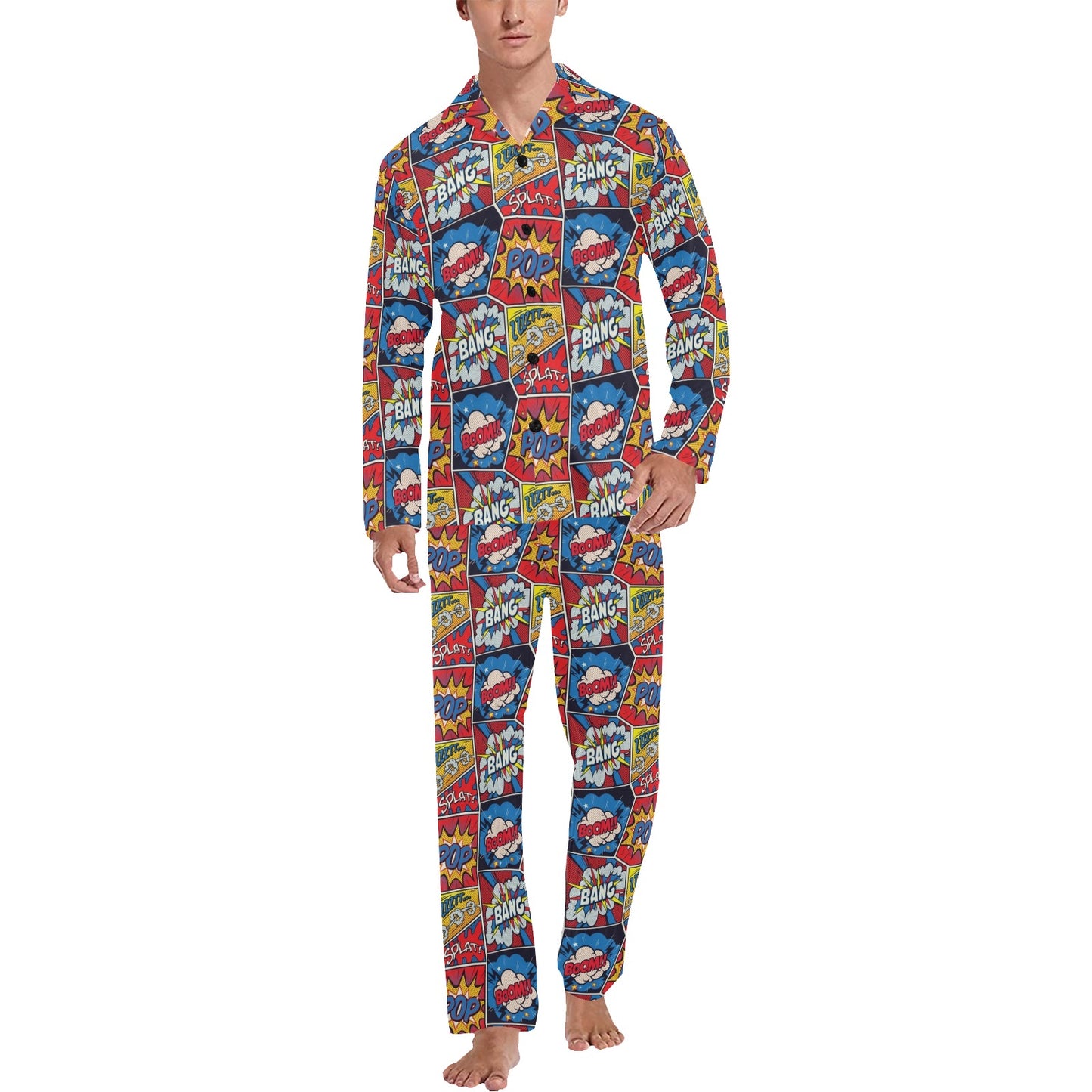 Comic Book Pattern Print Design 03 Men's Long Pajama Set