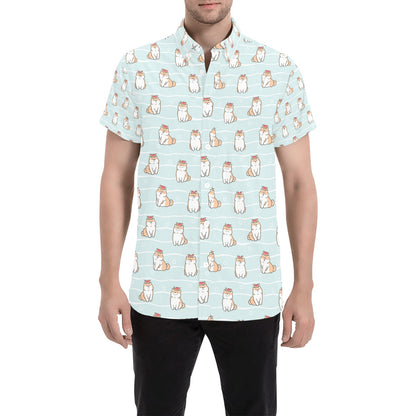 Shiba Inu Print Design LKS3011 Men Short Sleeve Button Up Shirt