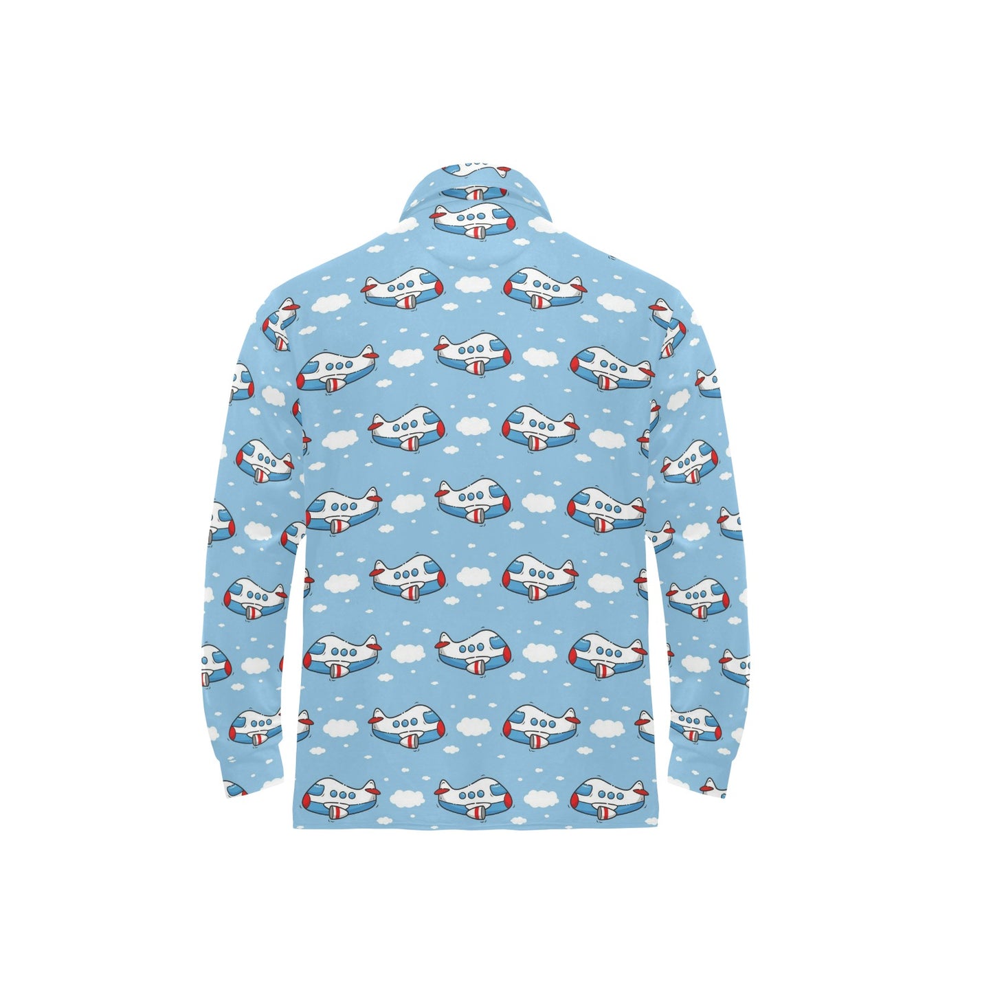 Airplane Cartoon Pattern Print Design 07 Long Sleeve Polo Shirt For Men's