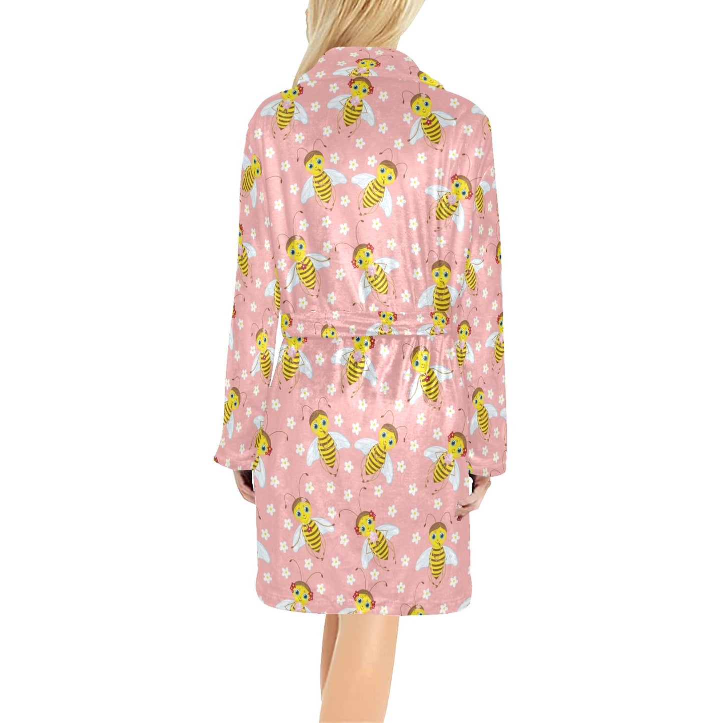 Bee Pattern Print Design BEE07 Women's Fleece Robe