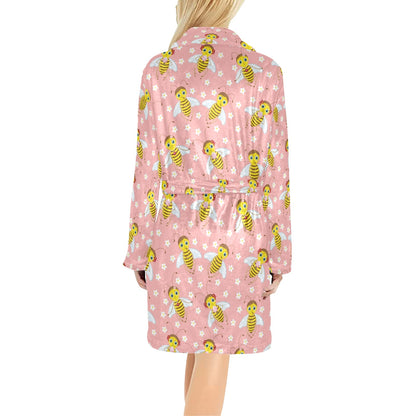 Bee Pattern Print Design BEE07 Women's Fleece Robe