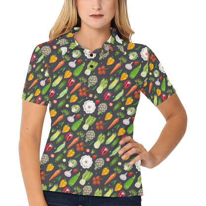 Vegan Pattern Themed Design Print Women's Polo Shirt