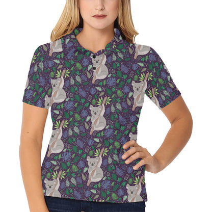 Koala Pattern Print Design 06 Women's Polo Shirt