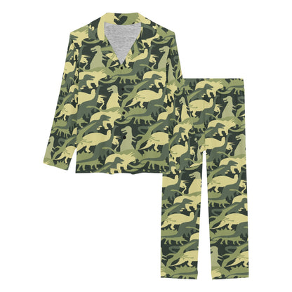 Camouflage Dinosaur Pattern Print Design 03 Women's Long Pajama Set