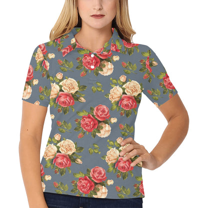 Rose Pattern Print Design RO017 Women's Polo Shirt
