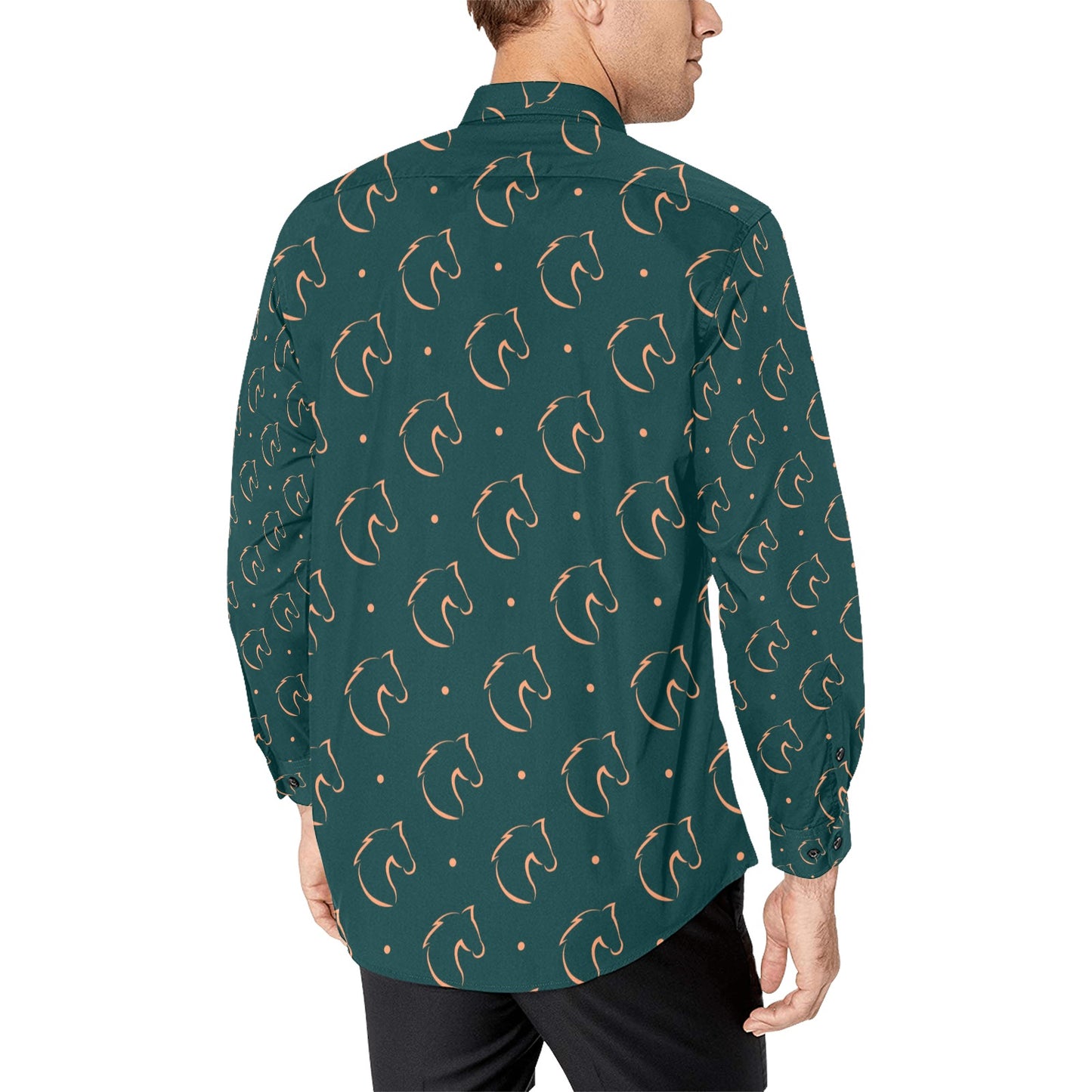 Horse Head Print Design LKS302 Men's Long Sleeve Dress Shirt