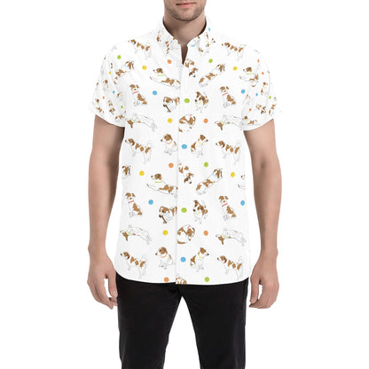 Russell Terriers With Balls Print Design LKS307 Men Short Sleeve Button Up Shirt