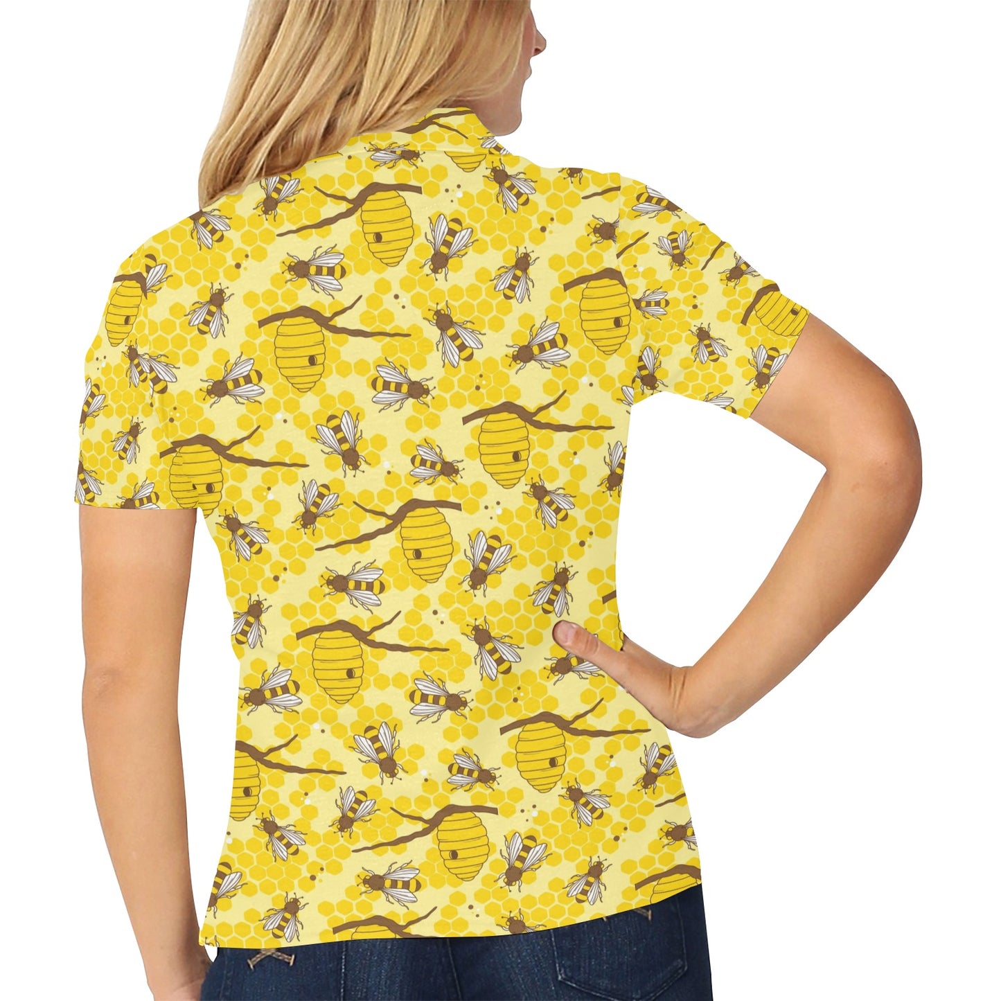 Bee With Honeycomb Print Design LKS302 Women's Polo Shirt