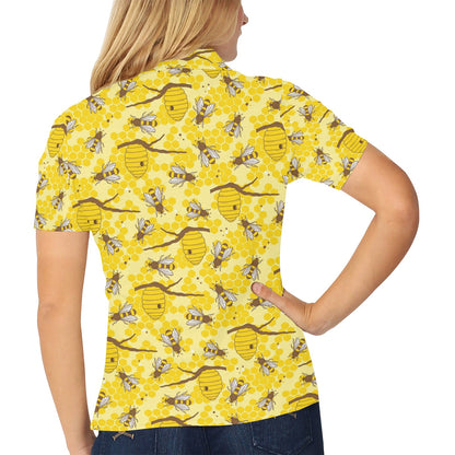 Bee With Honeycomb Print Design LKS302 Women's Polo Shirt