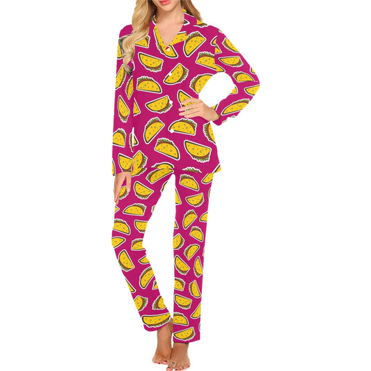 Taco Pattern Print Design TC01 Women's Long Pajama Set