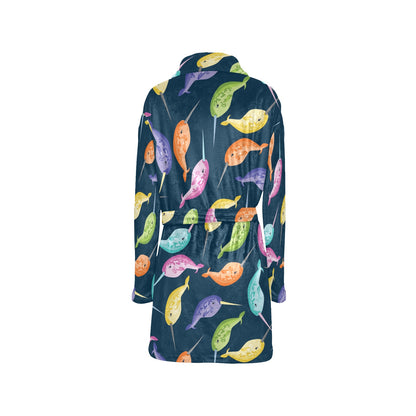 Narwhal Colorful Pattern Print Design 03 Women's Fleece Robe