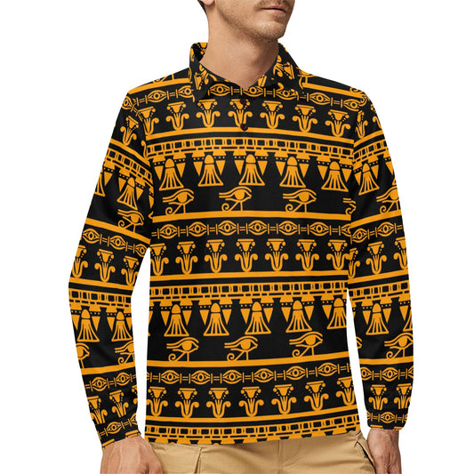Eye of Horus Tribal Egypt Pattern Long Sleeve Polo Shirt For Men's