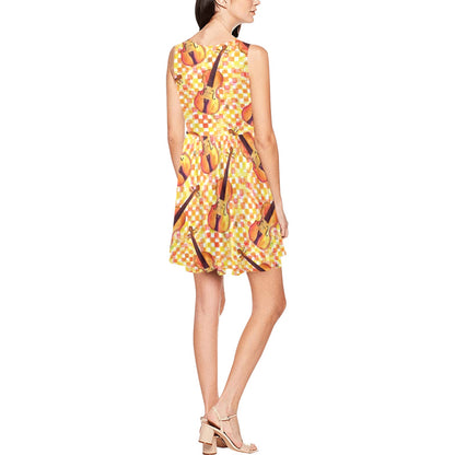 Violin Pattern Print Design 03 Sleeveless Dress