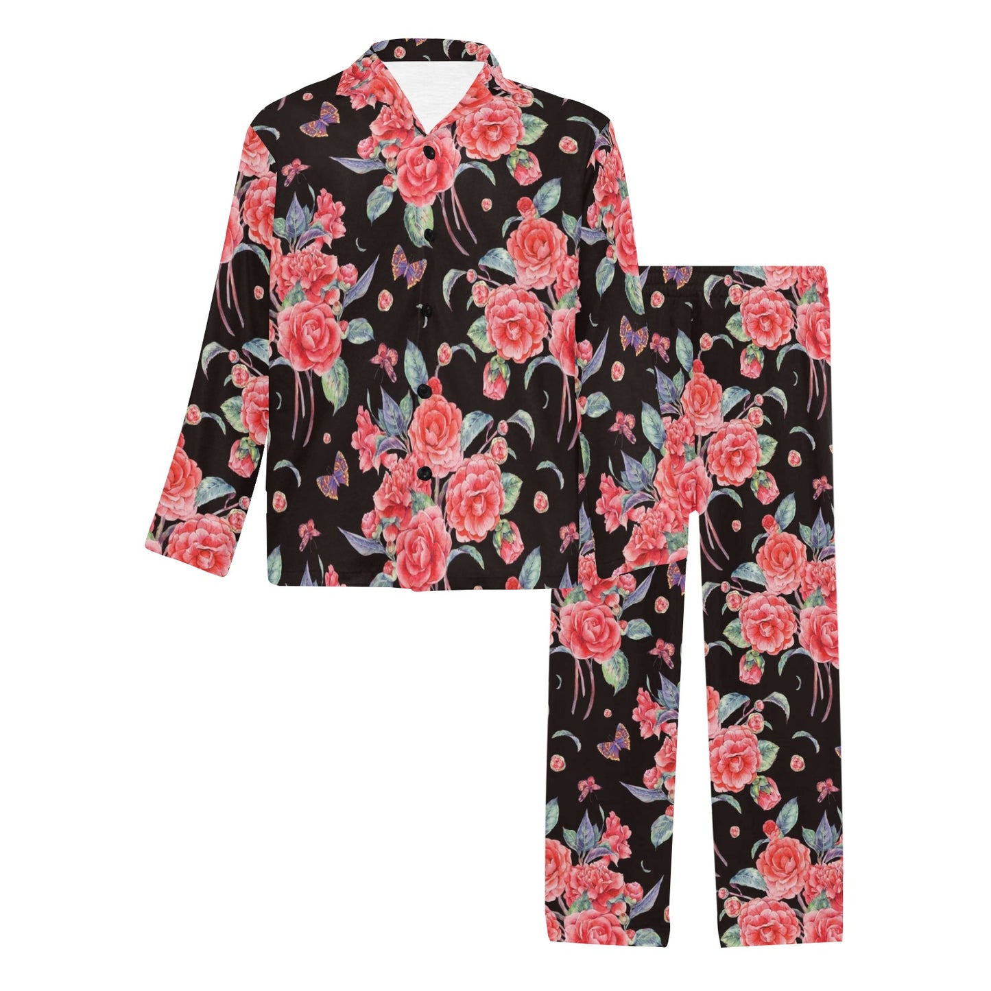 Camellia Pattern Print Design CM03 Men's Long Pajama Set