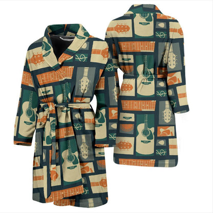 Acoustic Guitar Pattern Print Design 02 Men Bathrobe-JORJUNE.COM