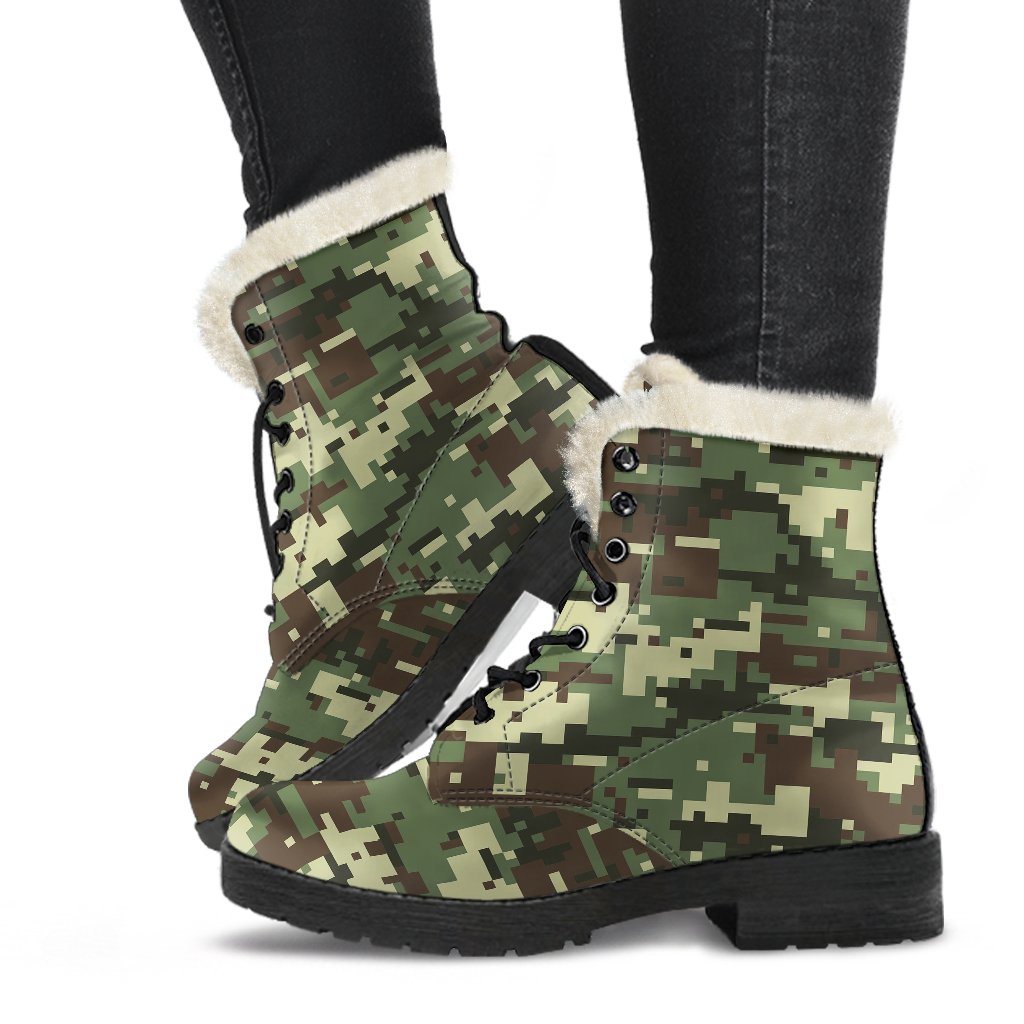 ACU Digital Army Camouflage Faux Fur Leather Boots-JTAMIGO.COM