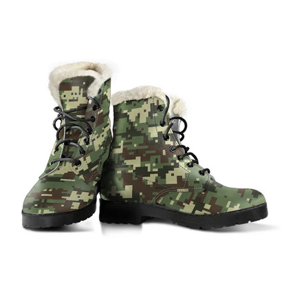 ACU Digital Army Camouflage Faux Fur Leather Boots-JTAMIGO.COM