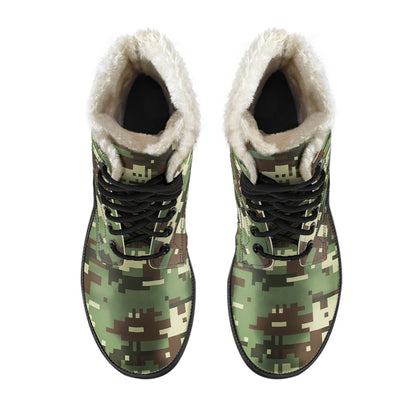 ACU Digital Army Camouflage Faux Fur Leather Boots-JTAMIGO.COM
