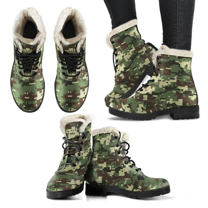 ACU Digital Army Camouflage Faux Fur Leather Boots-JTAMIGO.COM