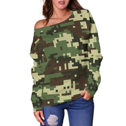 ACU Digital Army Camouflage Off Shoulder Sweatshirt