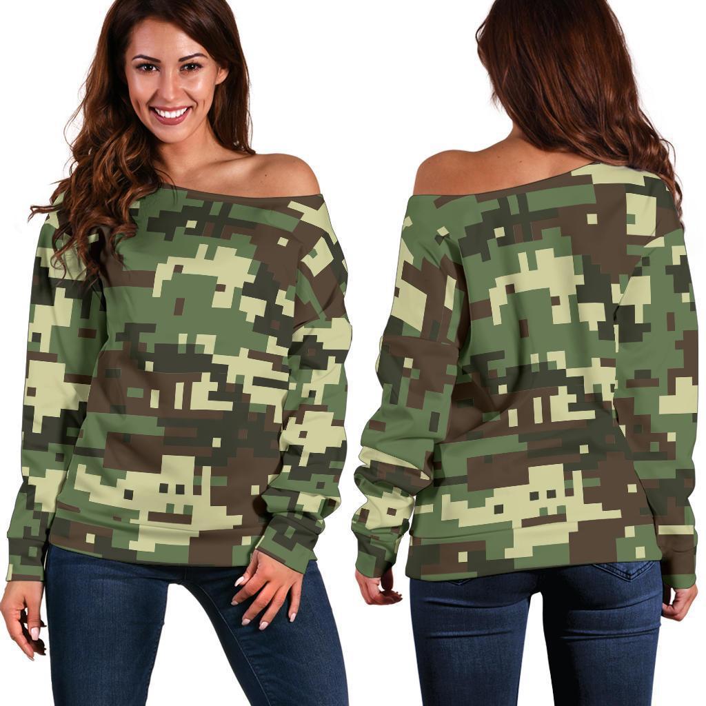 ACU Digital Army Camouflage Off Shoulder Sweatshirt