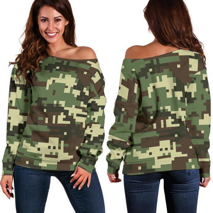 ACU Digital Army Camouflage Off Shoulder Sweatshirt