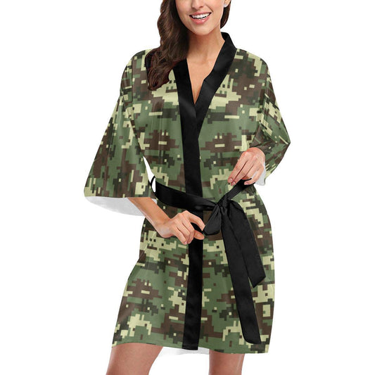 ACU Digital Army Camouflage Women Short Kimono Robe
