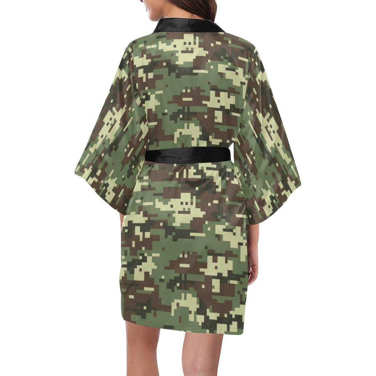 ACU Digital Army Camouflage Women Short Kimono Robe
