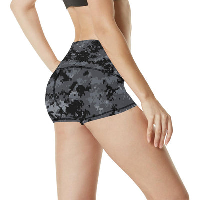 ACU Digital Black Camouflage High Waisted Spandex Shorts-JTAMIGO.COM