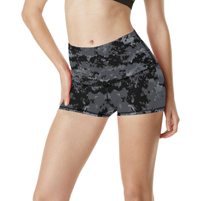 ACU Digital Black Camouflage High Waisted Spandex Shorts-JTAMIGO.COM