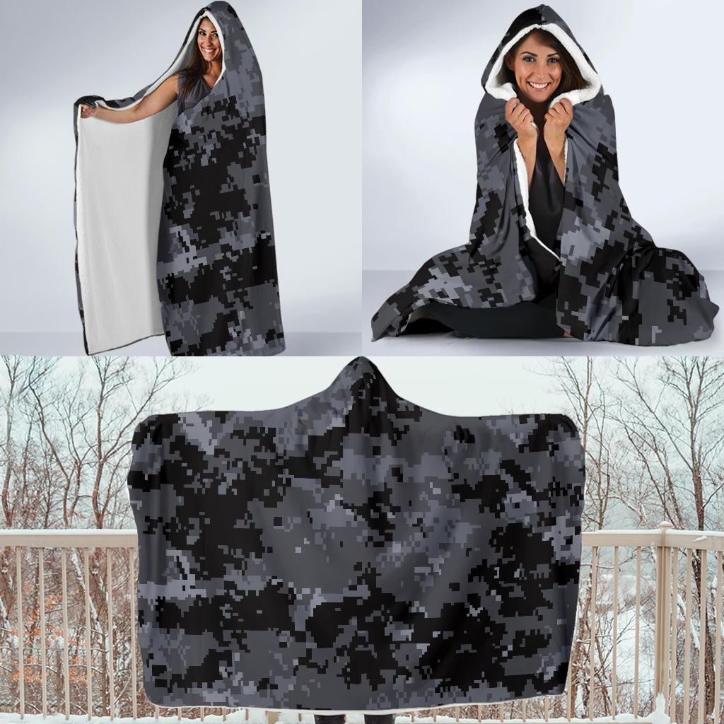 ACU Digital Black Camouflage Hooded Blanket-JTAMIGO.COM