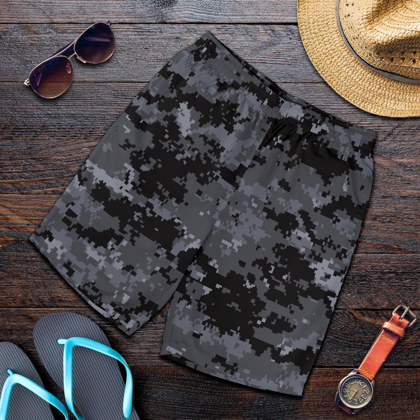 ACU Digital Black Camouflage Mens Shorts-JTAMIGO.COM