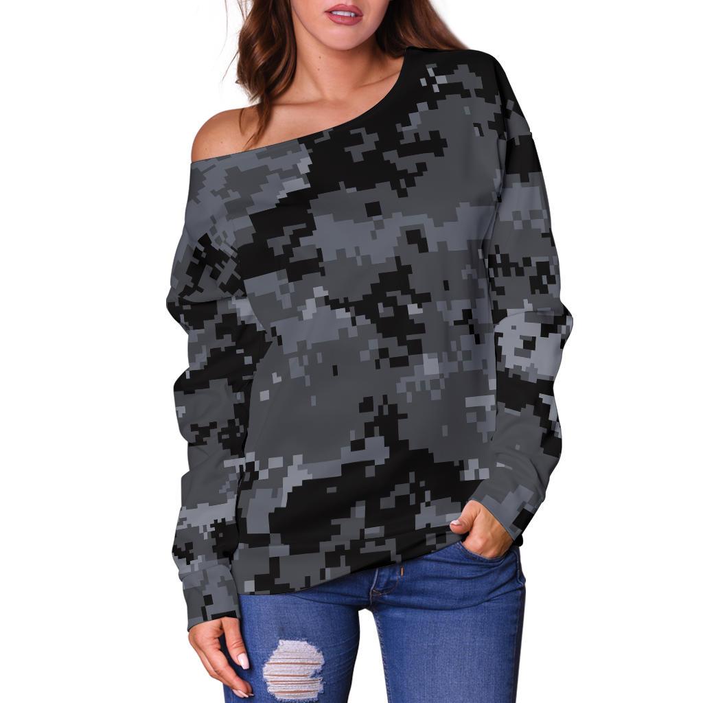 ACU Digital Black Camouflage Off Shoulder Sweatshirt