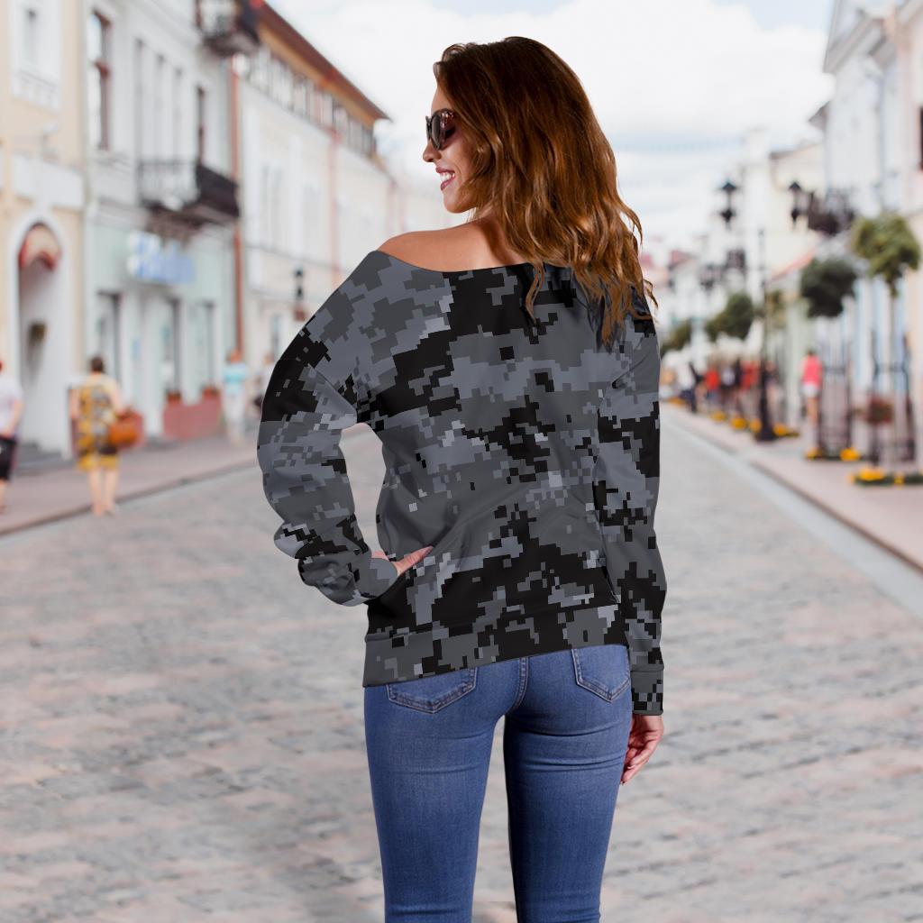 ACU Digital Black Camouflage Off Shoulder Sweatshirt